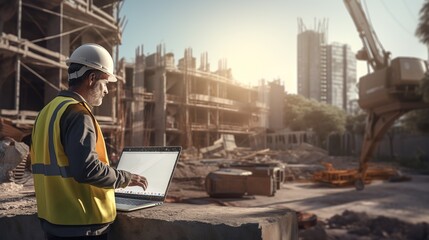 Wall Mural - An Engineering Consultant, Building Inspector. Professional Construction site inspection drawing standing outdoors Inspecting construction drawings and Business Procedures of New buildings.