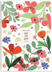 Wall Mural - floral wedding cards, invitation template leaves, and flowers vector