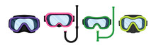 Watertight Diving Goggles And Snorkeling Tube For Swimming Underwater Vector Set