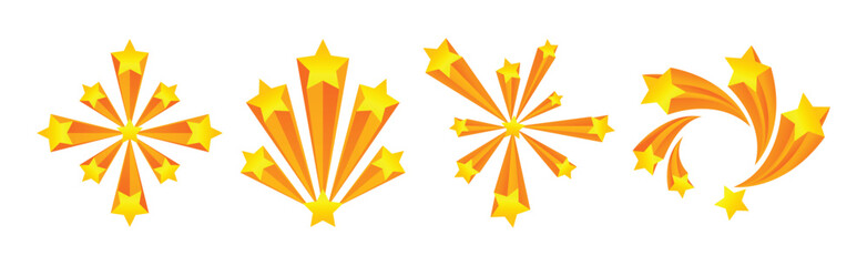 Fireworks with Yellow Star Sparkle as Bright Festive Explosion Vector Set