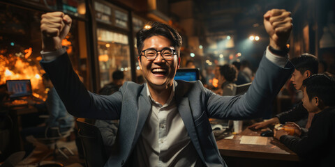 happy asian male Software Developer in a modern office