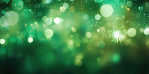 Bokeh background in green in the style of confetti like dots. Glitter and diamond dust. AI generated