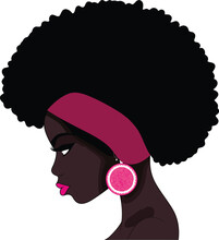 Black Woman Curly Hair And Pink Lips