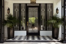 The Entrance Porch And Front Door Of An Apartment In Australia Showcase The Charming Elements Of An Art Deco Design.
