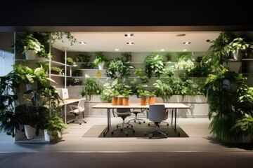 Wall Mural - The current office environment features a room adorned with potted plants, creating a fresh and invigorating ambiance.