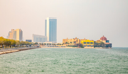 Wall Mural - Al Khobar sea promenade street with modern building in the background Saudi Arabia