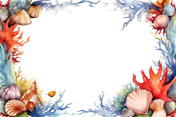 captivating marine watercolor border frame isolated against transparent background