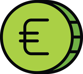 Sticker - Euro coin charity icon outline vector. Social help. Money investor color flat