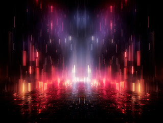 Poster - abstract scene with lights and rays on a dark background. generative ai