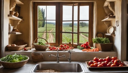 Wall Mural - Authentic Italian kitchen with fresh ingredients and Mediterranean diet