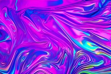 Abstract Holographic Background In 80s, 90s Style. Modern Bright Neon Colored Crumpled Metallic Psychedelic Holographic Foil Texture
