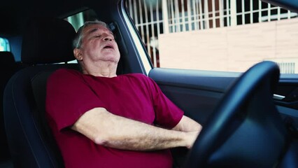 Wall Mural - Preoccupied Elderly Person Inside Parked Car, Facing Life's Challenges, Struggling with Anxiety