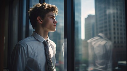 Canvas Print - Young businessman looking at the window