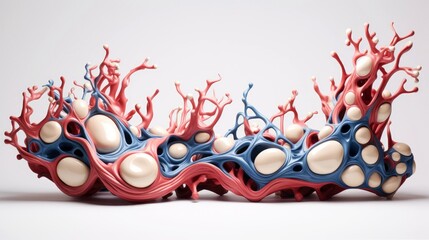 3D illustration mockup of the human organ systems, circulatory, digestive, red and white bloodcells wtih blurred backgroun. Medical education concept, Generative AI illustration