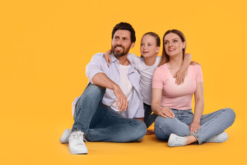 Sticker - Happy family on orange background, space for text