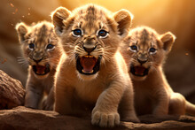 Lion Cubs Learning To Roar