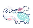 Summer rhinoceros and capybara tropical t-shirt print. Beach vacation kids design, savannah nursery poster