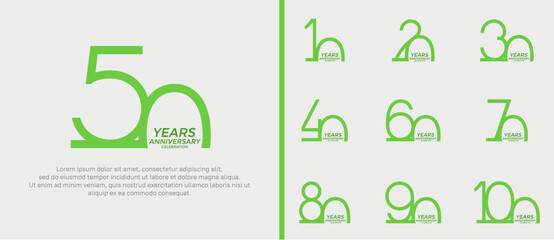 set of anniversary logo green color on white background for celebration moment