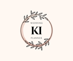 KI Initials letter Wedding monogram logos collection, hand drawn modern minimalistic and floral templates for Invitation cards, Save the Date, elegant identity for restaurant, boutique, cafe in vector