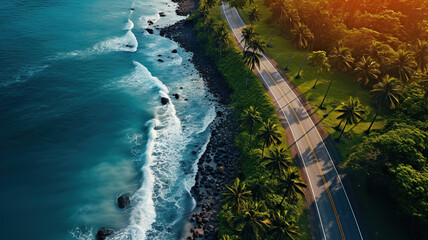 Wall Mural - Traveling along the Road with Palm Trees