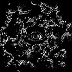 eye on the sky hand drawing vector isolated on black background.