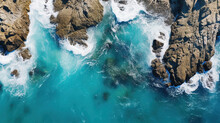 Aerial View Of Large Turquoise Waters In A Rocky Formation
