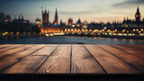 Fototapeta Londyn - The empty wooden table top with blur background of London