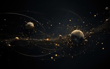 Wall Mural - Golden dimensions multiverse planets.