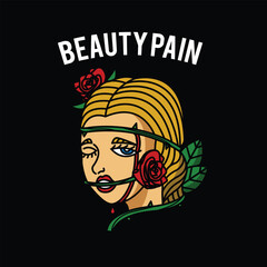 Wall Mural - Beauty pain tee graphic vector.