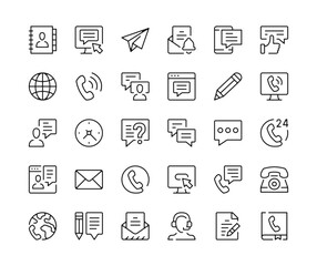 Wall Mural - contact icons. vector line icons set. communication concepts. black outline stroke symbols