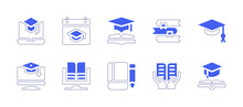 Education Icon Set. Duotone Style Line Stroke And Bold. Vector Illustration. Containing Education, Books, Graduation Hat, Book, Training.