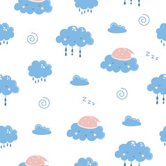 Wall Mural - Seamless pattern with cute clouds. Good night. Vector illustration for textile and nursery decoration