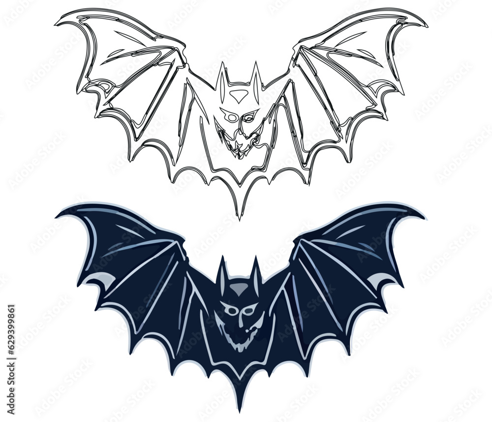 Bat vector illustration Isolated on white background and coloring page ...