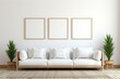 © nuruddean - Blank horizontal poster frame mock up in living room interior, Modern living room interior background. Generated AI