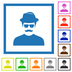 Sticker - Spy with mustache avatar flat framed icons