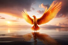 Mythical Phoenix Bird Created With Fire Generated By AI Tool                               
