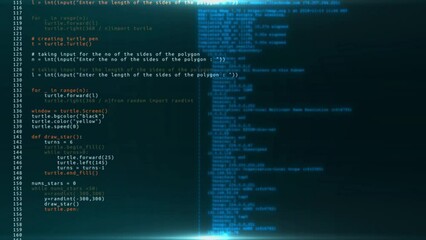 Wall Mural - 4k 3d program code moved virtual space. data flow animation. it, software development hacking . encr