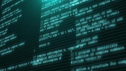 Programming code running computer screen terminal. developing programming and coding technologies. Programmer hacker. bitcoin btc mining and development in virtual cyber space. source code