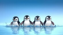 Cute Penguins Sliding On Ice . Fantasy Concept , Illustration Painting.
