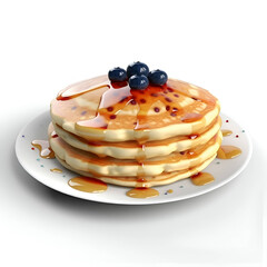 Wall Mural - Pancakes with blueberries and maple syrup on a white background