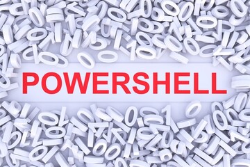 POWERSHELL concept scattered binary code 3D illustration