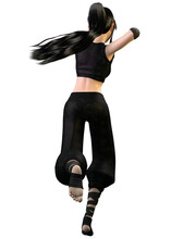 3D Ninja Girl In Black Outfit