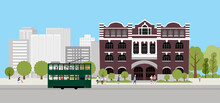 Hong Kong Street View, Graphical Illustration, Hong Kong, Tram, Old Building