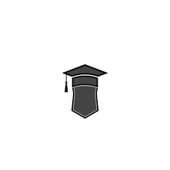 Poster - Shield logo with graduation cap icon. Education insurance icon isolated on white background