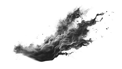 black smoke explosion on empty transparent background. isolated abstract brush. generative ai