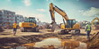 © Лилия Захарчук - Workers operating heavy machinery in a construction site within the industrial zone. Generative Ai