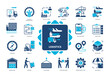 © Genestro - Logistics icon set. Delivery, Route, Warehouse, Forklift, Cargo, Planning, Supply chain, Inventory. Duotone color solid icons