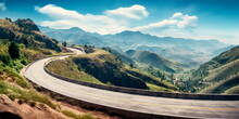 Trip On A Bicycle Or Motorcycle Through Picturesque Mountain Serpentines And Panoramic Roads. Generative AI