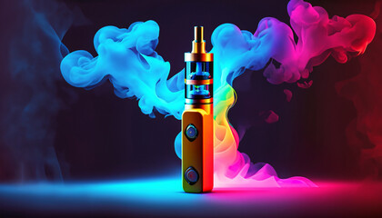 Abstract colorful vape. Electronic cigarette with smoke. Generative AI