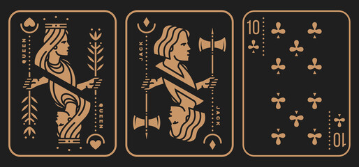 Wall Mural - Set of playing card 10, queen, jack. Vector illustration. Esoteric, magic Royal playing card 10, queen, jack design collection. Minimalist style